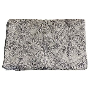 Elegant Gray Textured Table Runner. Floral Damask Pattern.